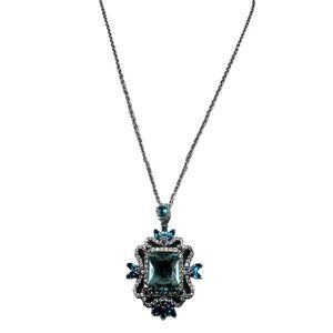 NEW Silver Plated Aqua Marine Large Glass Gemstone Necklace